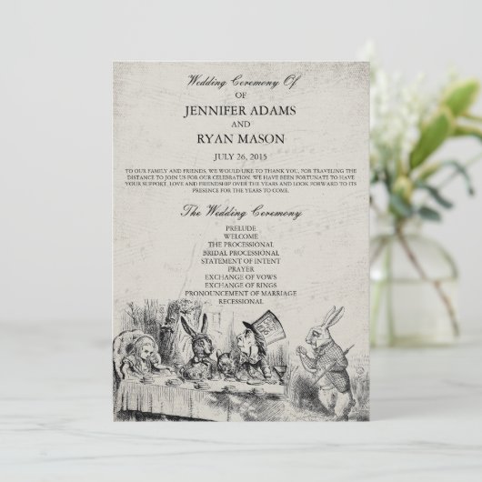 Alice in Wonderland Trouwprogramma Programmakaart (Staand voorkant)