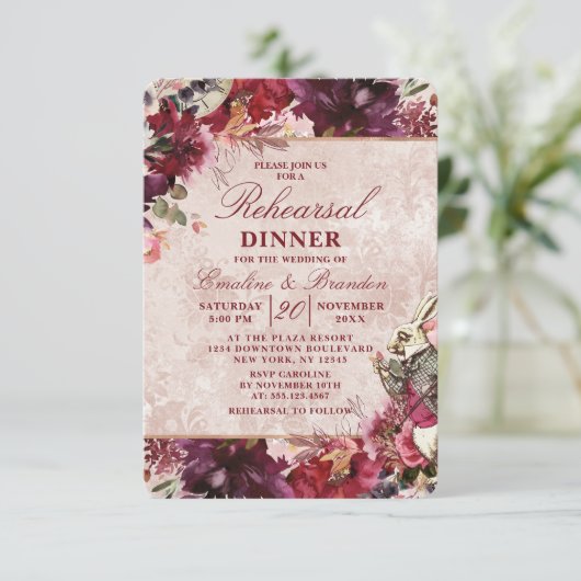 Alice in Wonderland Trouwrepetitie Diner Kaart (Staand voorkant)