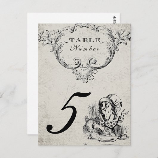 Alice in Wonderland Trouwtafel Nummers Briefkaart (Voorkant / Achterkant)