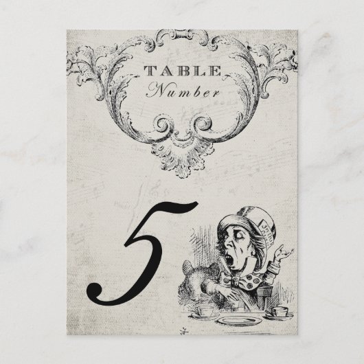 Alice in Wonderland Trouwtafel Nummers Briefkaart (Voorkant)
