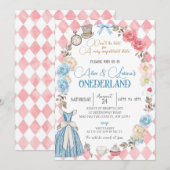 Alice in Wonderland, Tweeling Meisjes 1e Verjaarda Kaart (Voorkant / Achterkant)