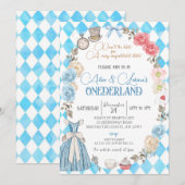 Alice in Wonderland, Twin Girls 1e Verjaardag Thee Kaart (Voorkant / Achterkant)