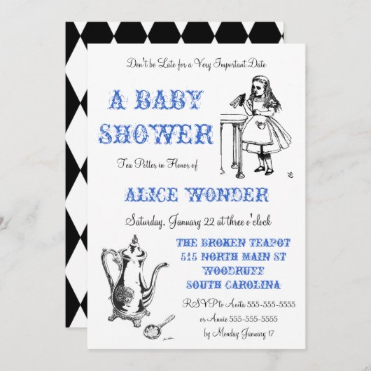 Alice in Wonderland Uitnodiging (Voorkant / Achterkant)