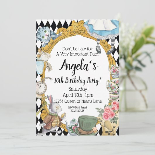 Alice in Wonderland Uitnodiging (Staand voorkant)