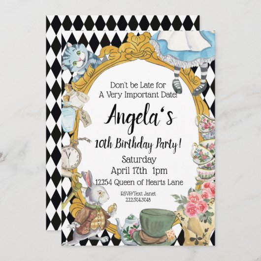 Alice in Wonderland Uitnodiging (Voorkant / Achterkant)