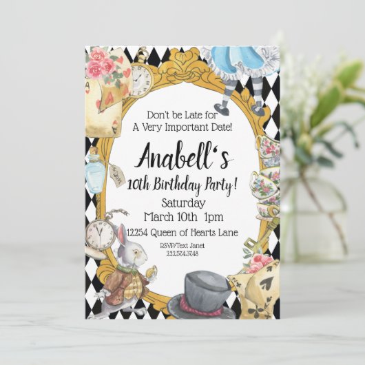 Alice in Wonderland Uitnodiging (Staand voorkant)