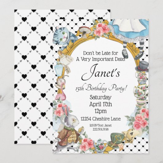 Alice in Wonderland uitnodiging (Voorkant / Achterkant)