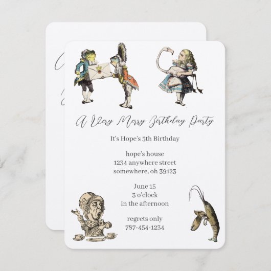 Alice in Wonderland Uitnodiging Dag Partij (Voorkant / Achterkant)