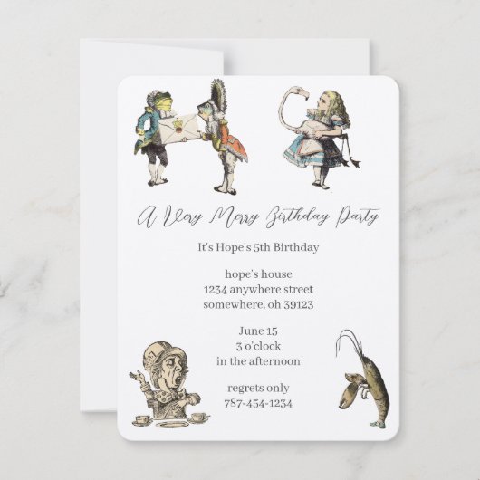 Alice in Wonderland Uitnodiging Dag Partij (Voorkant)