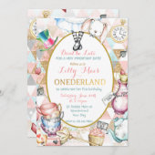 Alice in Wonderland uitnodiging, eerste verjaardag Kaart (Voorkant / Achterkant)