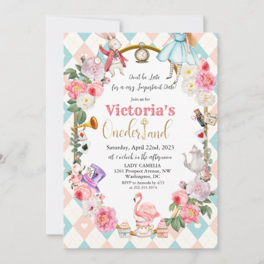 Alice in Wonderland - uitnodiging op de dag van d (Voorkant)