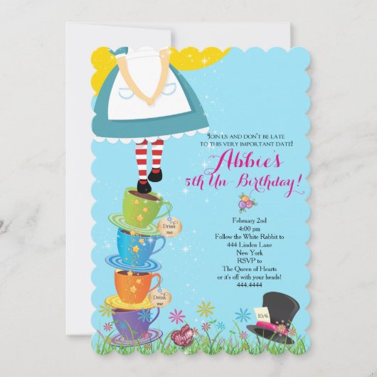 Alice in Wonderland - uitnodiging op zaterdag (Voorkant)