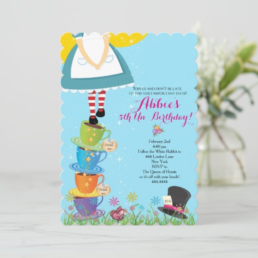 Alice in Wonderland - uitnodiging op zaterdag (Staand voorkant)