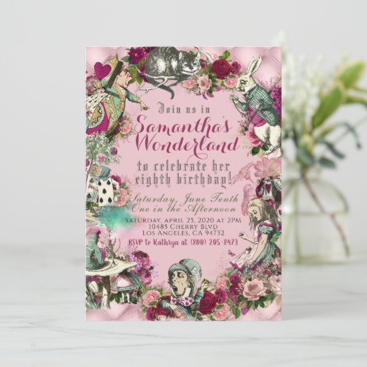 Alice in Wonderland - Uitnodiging op zaterdag (Staand voorkant)