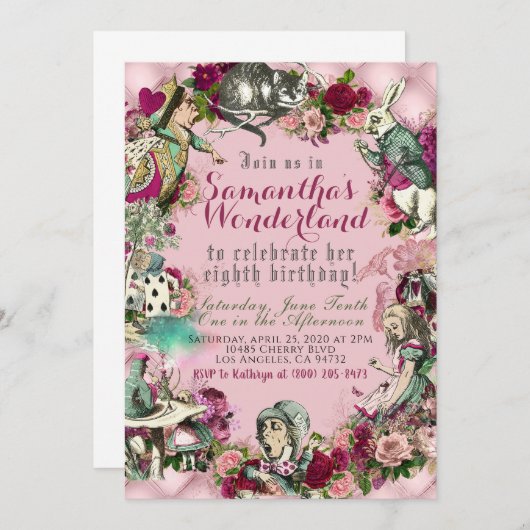 Alice in Wonderland - Uitnodiging op zaterdag (Voorkant / Achterkant)
