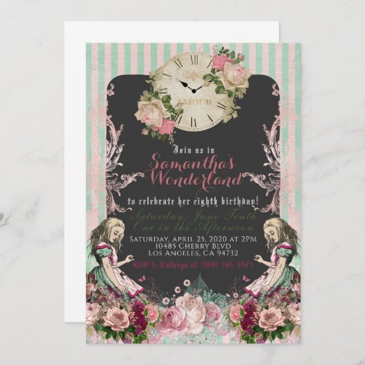 Alice in Wonderland - Uitnodiging op zaterdag (Voorkant / Achterkant)