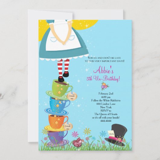 Alice in Wonderland - uitnodiging op zaterdag (Voorkant)