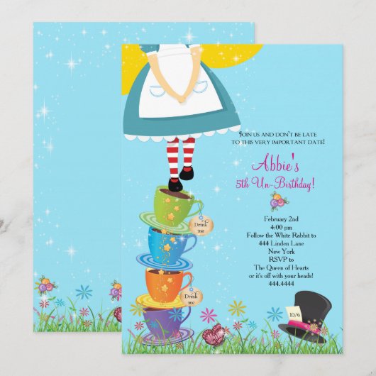 Alice in Wonderland - uitnodiging op zaterdag (Voorkant / Achterkant)