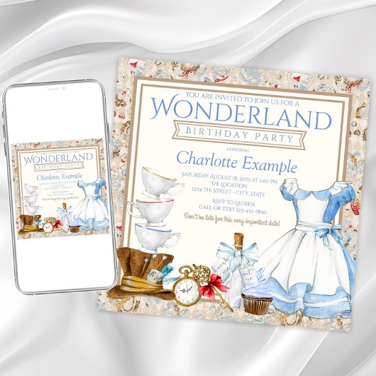 Alice in Wonderland - uitnodiging van de Birthday