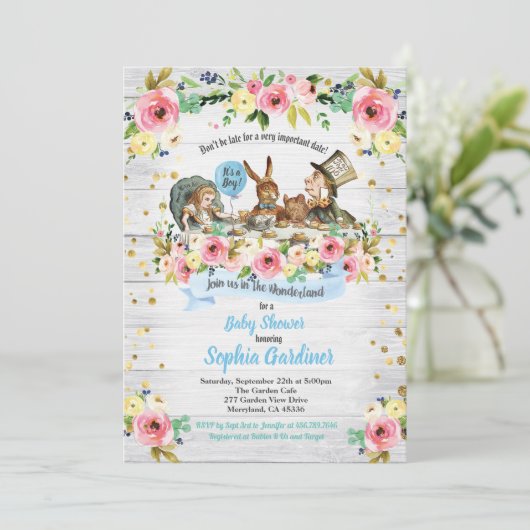 Alice in Wonderland, uitnodiging voor de douche va (Staand voorkant)