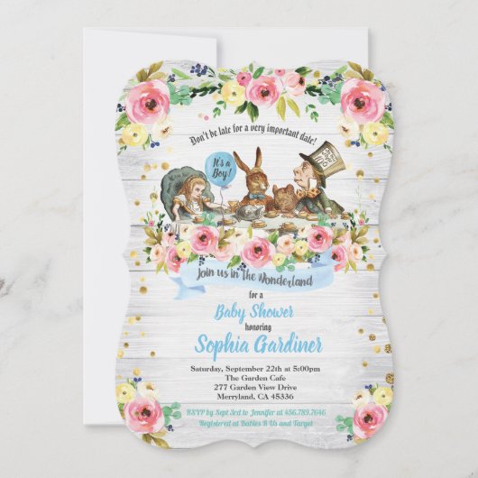 Alice in Wonderland, uitnodiging voor de douche va (Voorkant)