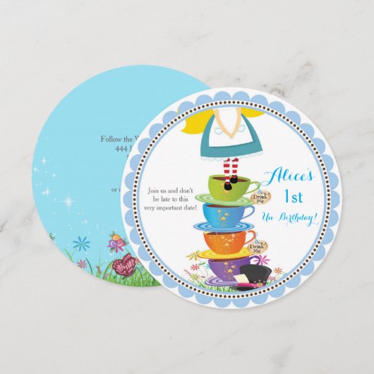 Alice in Wonderland Uitnodigingen (Voorkant / Achterkant)