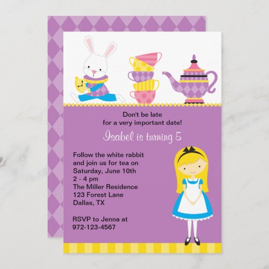 Alice in Wonderland Uitnodigingen (Voorkant / Achterkant)