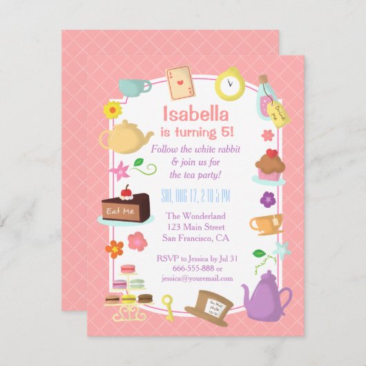 Alice in Wonderland - Uitnodigingen van de Dag van (Voorkant / Achterkant)