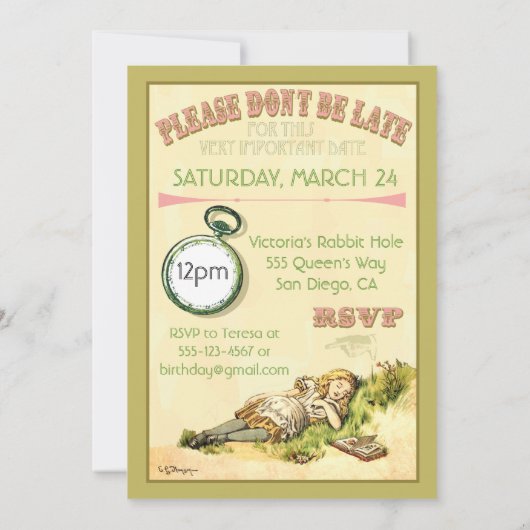 Alice in wonderland Uitnodigingen voor verjaardags (Achterkant)