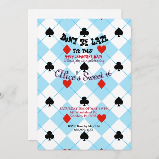 Alice in Wonderland Uitnodigingskaart achterkant Kaart (Voorkant / Achterkant)