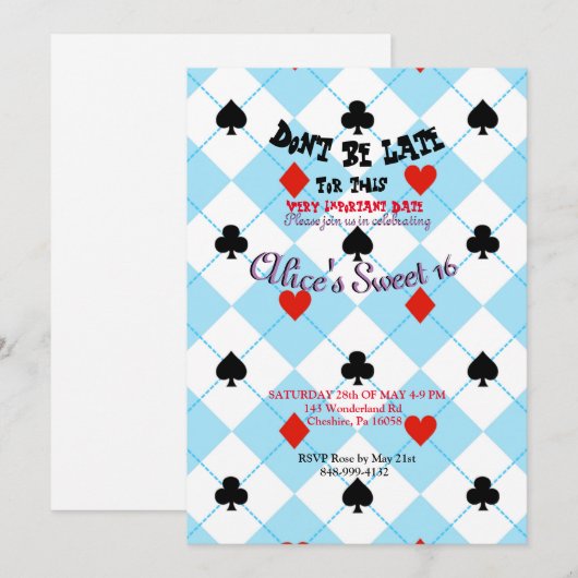 Alice in Wonderland Uitnodigingskaart Kaart (Voorkant / Achterkant)