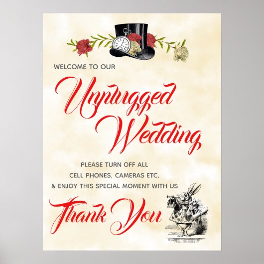 Alice in Wonderland Unplugged Wedding Sign Poster (Voorkant)