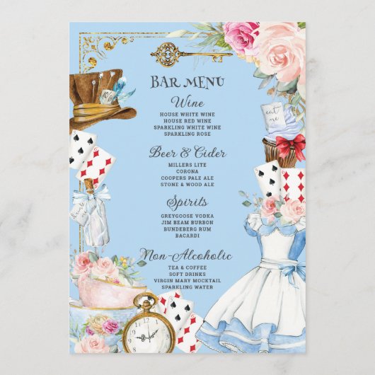 Alice in Wonderland Verjaardag Baby shower Menu (Achterkant)