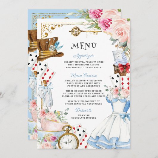 Alice in Wonderland Verjaardag Baby shower Menu (Voorkant / Achterkant)