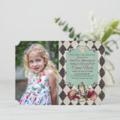 Alice in Wonderland Verjaardag Foto Uitnodiging (Staand voorkant)