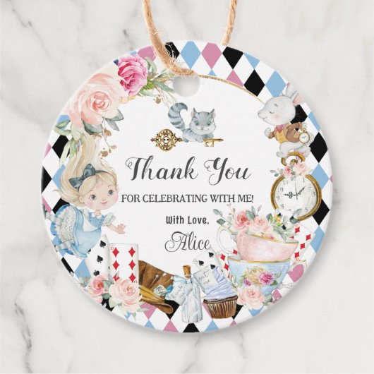 Alice in Wonderland Verjaardag High Tea Party Bedankjes Labels (Voorkant)