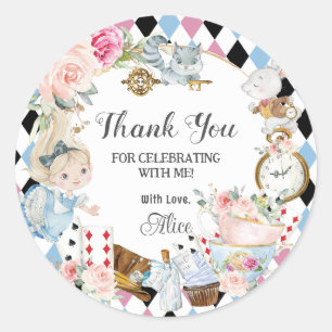 Alice in Wonderland Verjaardag High Tea Party Ronde Sticker