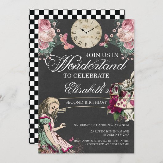 Alice in Wonderland Verjaardag Kaart (Voorkant / Achterkant)