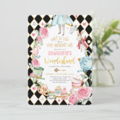 Alice in Wonderland Verjaardag Mad Hatter Tea Part Kaart (Staand voorkant)