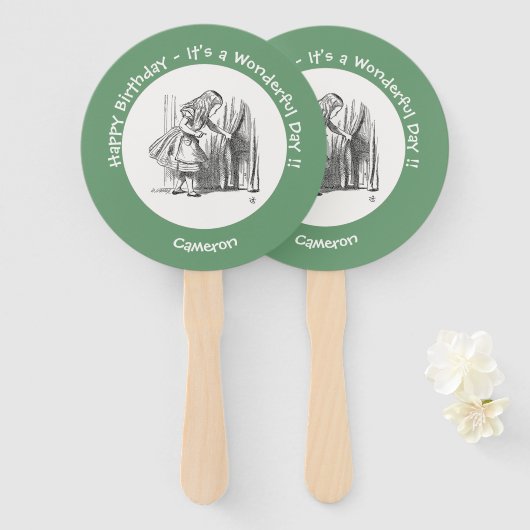 Alice in Wonderland Verjaardag of ander feestje Handwaaier (Voorkant en achterkant)