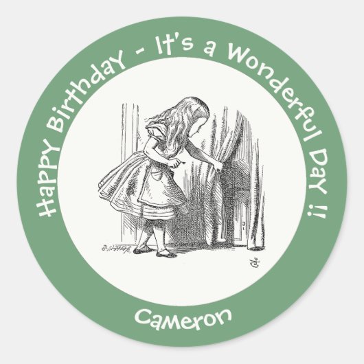 Alice in Wonderland Verjaardag of ander feestje Ronde Sticker (Voorkant)