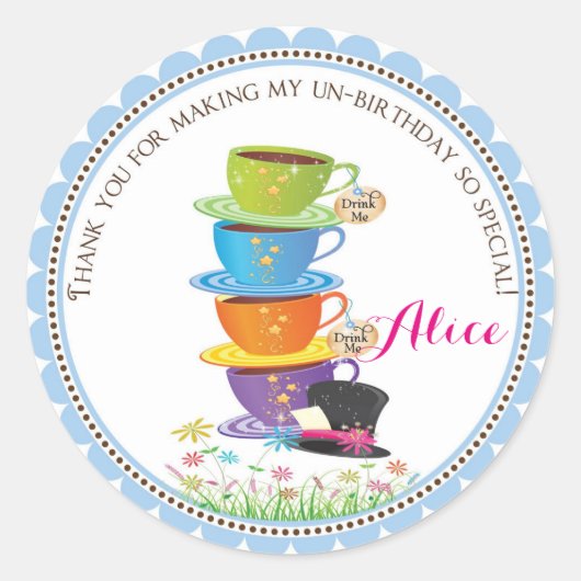 Alice in Wonderland Verjaardag Stickers (Voorkant)