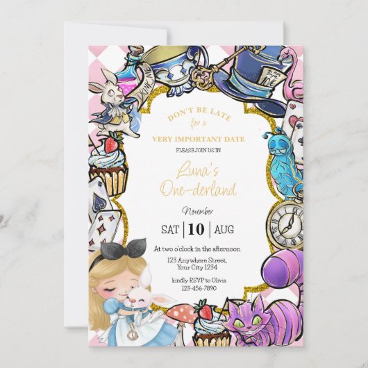 Alice in wonderland Verjaardag uitnodiging (Voorkant)