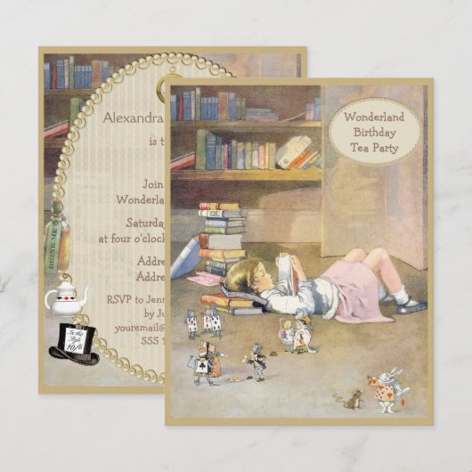 Alice in Wonderland - Verjaardagfeest Kaart (Voorkant / Achterkant)