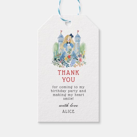 Alice in Wonderland Verjaardagsfeest Dank u wel Cadeaulabel (Voorkant)