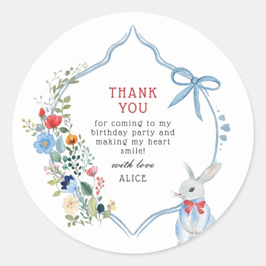 Alice in Wonderland Verjaardagsfeest Dank u wel Ronde Sticker (Voorkant)