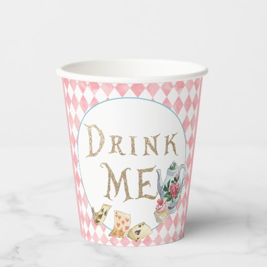 Alice in Wonderland Verjaardagsfeestbeker Drink Me Papieren Bekers (Voorkant)