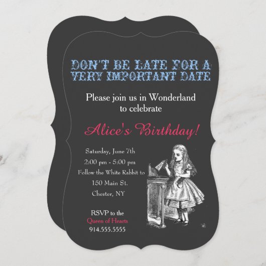 Alice in Wonderland verjaardagsfeestje, aangepast  Kaart (Voorkant / Achterkant)