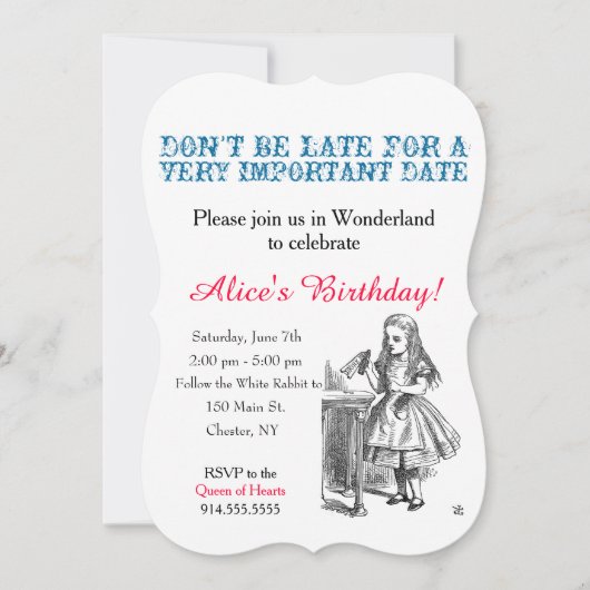 Alice in Wonderland verjaardagsfeestje, aangepast Kaart (Voorkant)