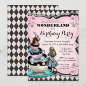 Alice in Wonderland verjaardagsfeestje Kaart (Voorkant / Achterkant)